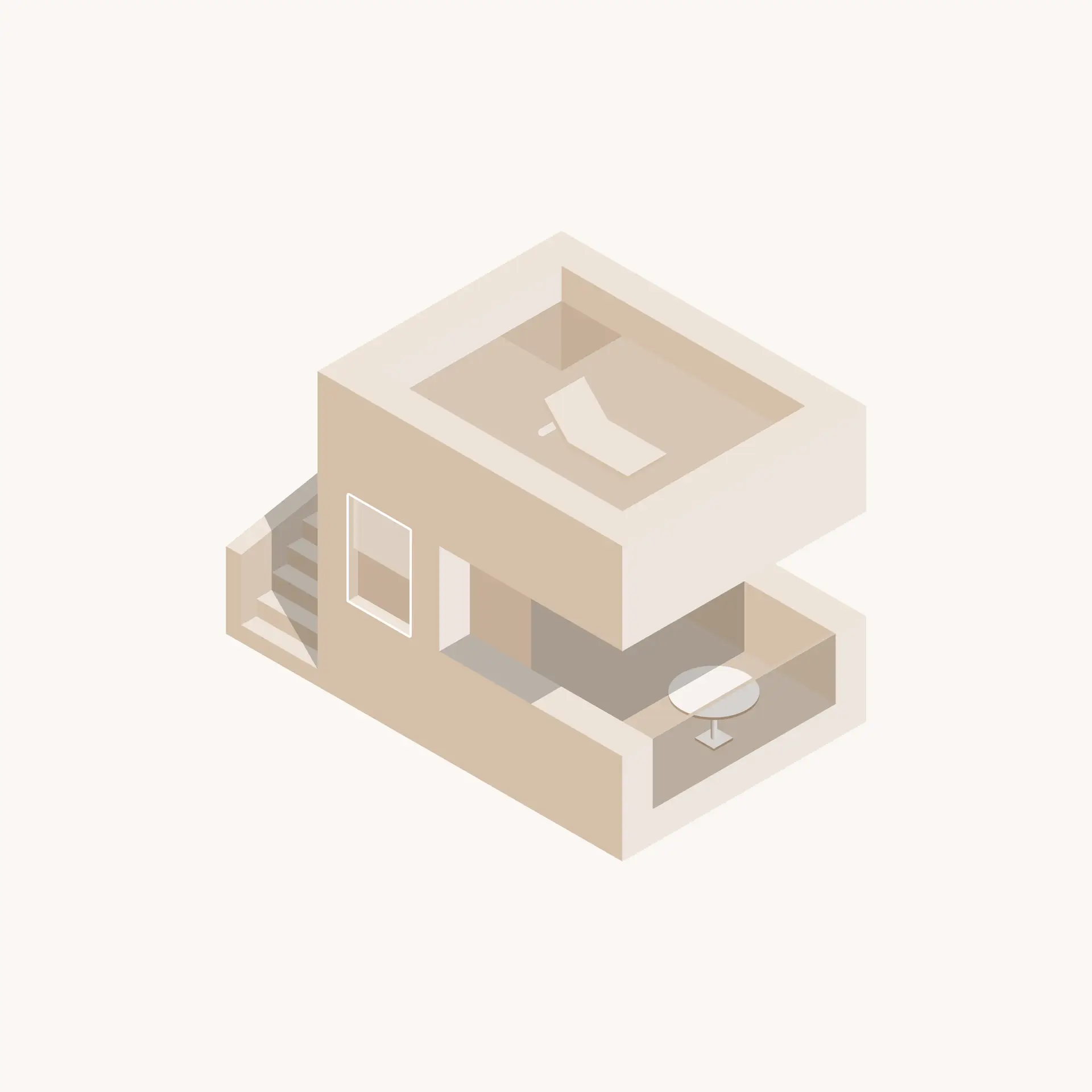 Journal/Portfolio - Illustration graphique - Maison isométrique - version nuances de beige