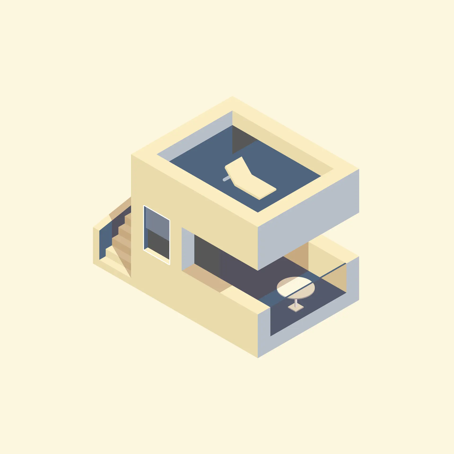 Journal/Portfolio - Illustration graphique - Maison isométrique - version bleue et jaune